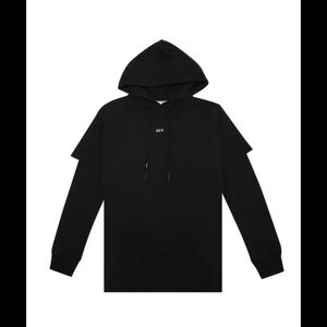Off-White Stencil Double Tee Hoodie Black/White Size Medium BNWOT